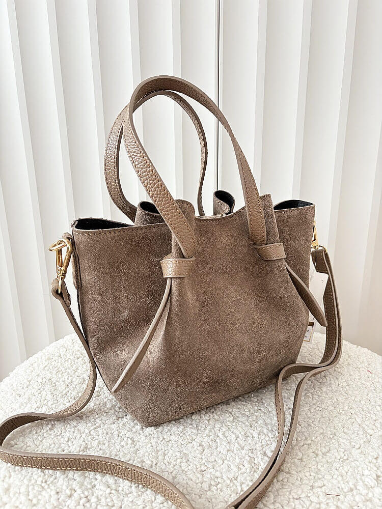 Laura Biaggi torebka mini shopper zamszowa taupe