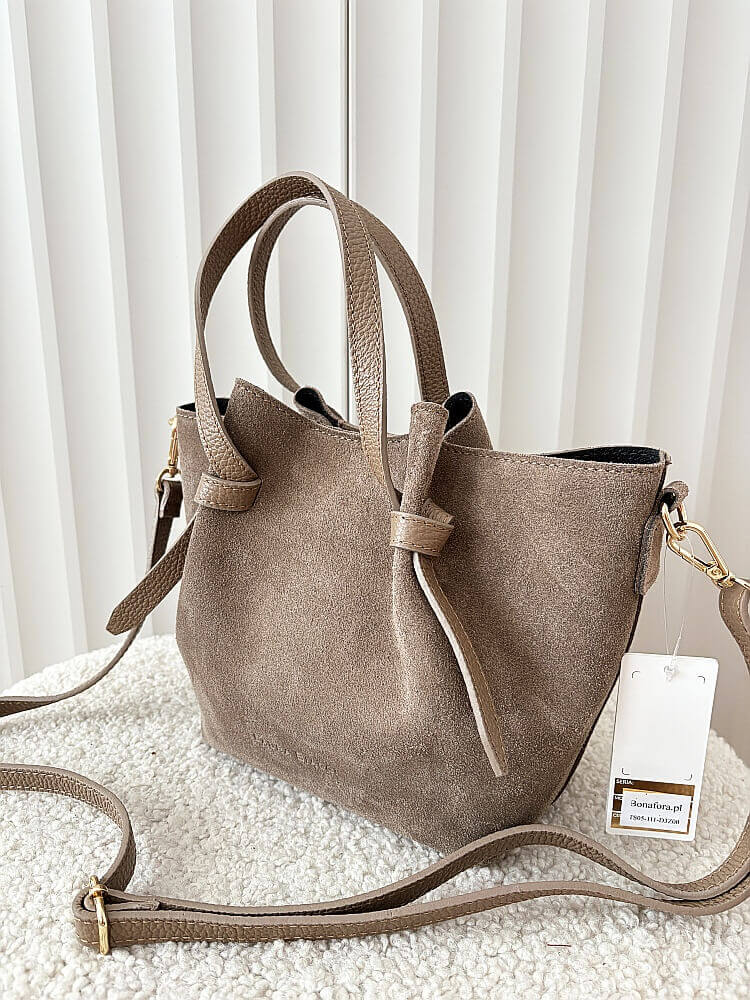 Laura Biaggi torebka mini shopper zamszowa taupe