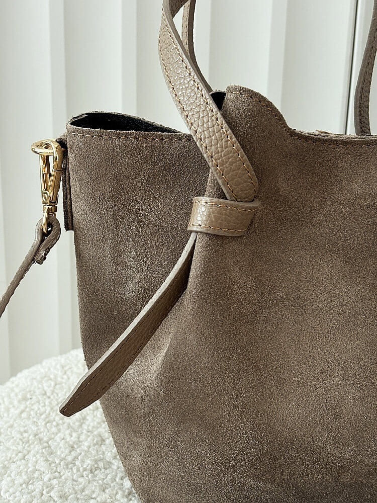 Laura Biaggi torebka mini shopper zamszowa taupe