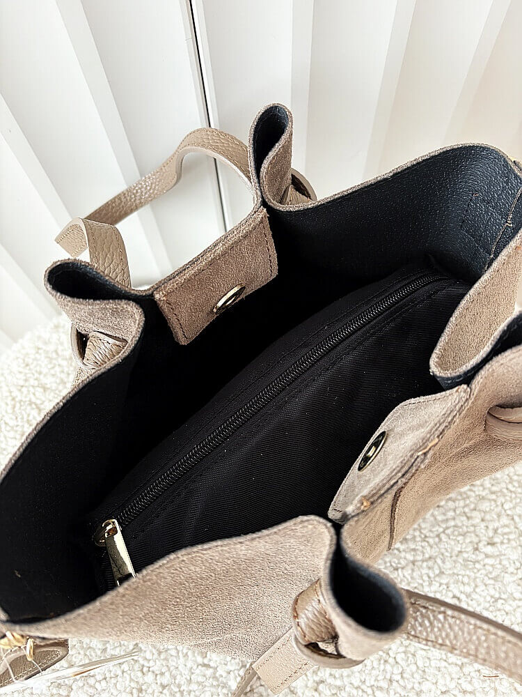 Laura Biaggi torebka mini shopper zamszowa taupe