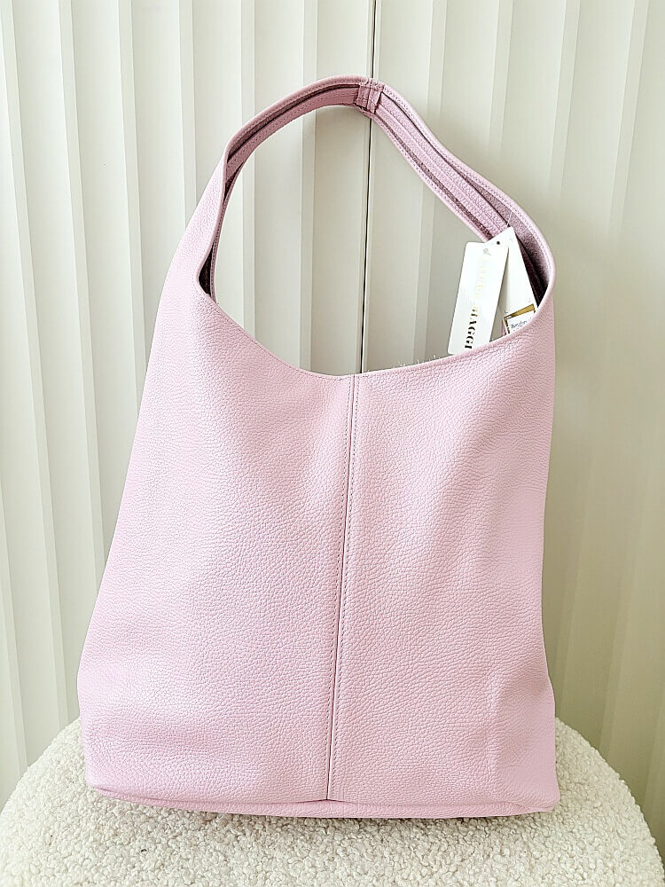 Laura Biaggi skórzana torba shopper na ramię różowa
