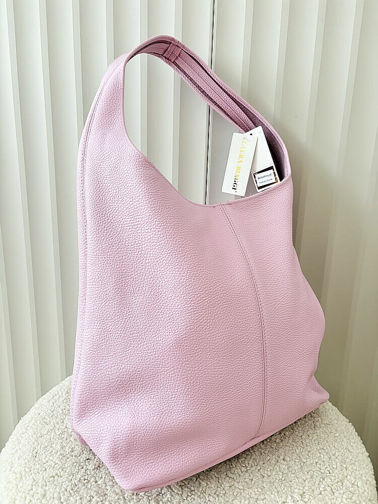 Laura Biaggi skórzana torba shopper na ramię różowa