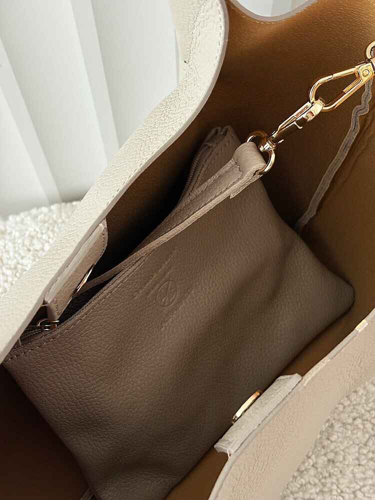 Laura Biaggi torebka shopper na ramię skórzana beżowa