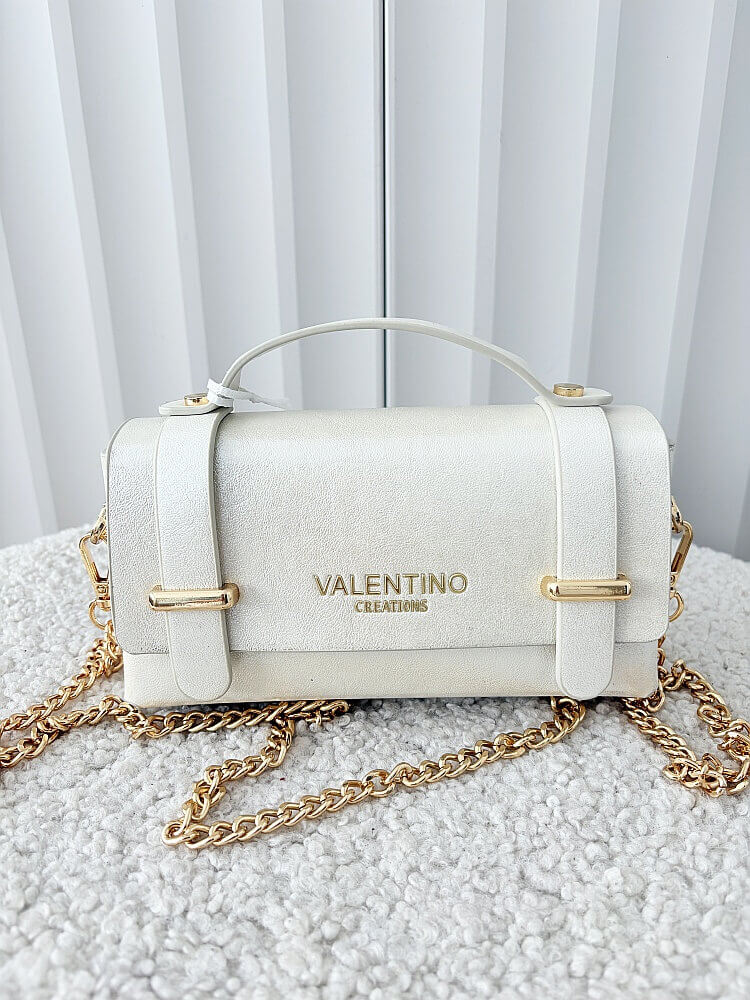 Valentino Creations torebka mini listonoszka jasnobeżowa błyszcząca