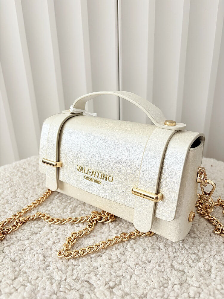 Valentino Creations torebka mini listonoszka jasnobeżowa błyszcząca