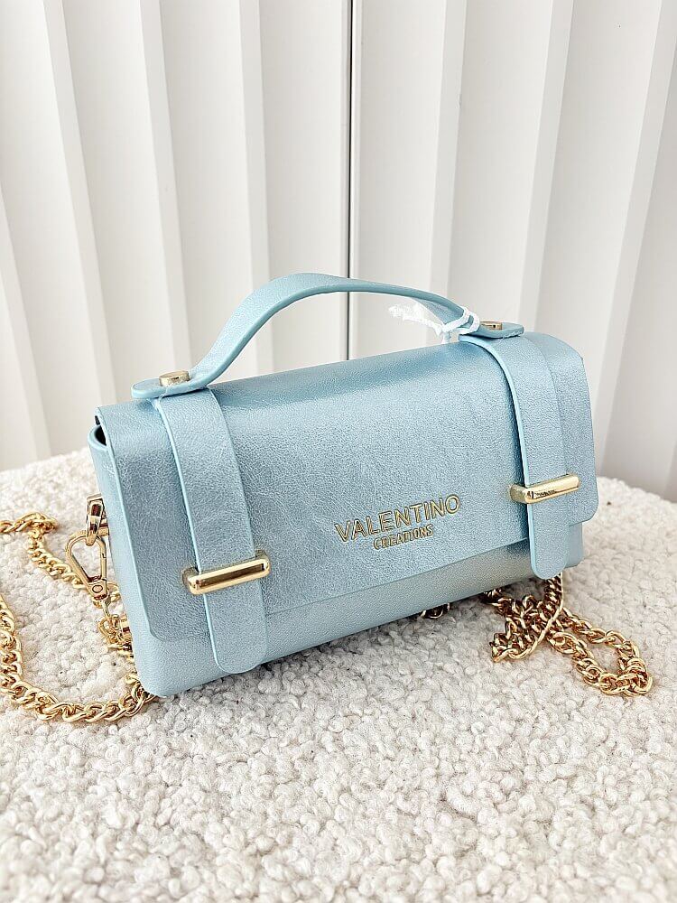 Valentino Creations torebka mini listonoszka jasnoniebieska błyszcząca