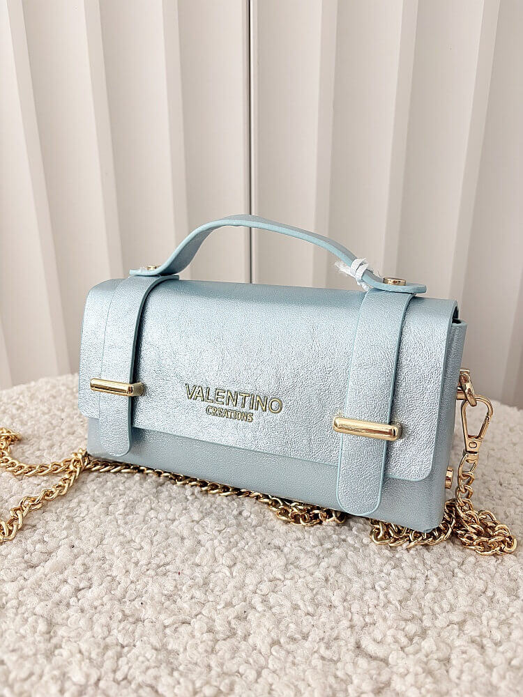 Valentino Creations torebka mini listonoszka jasnoniebieska błyszcząca