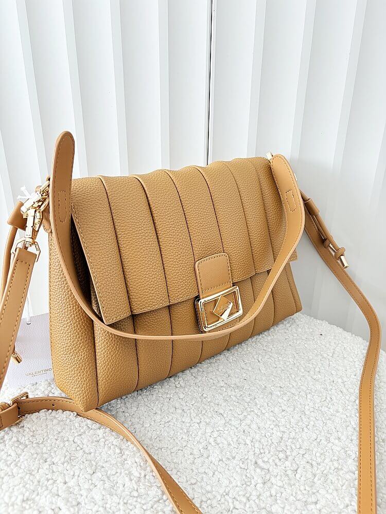 Valentino Creations torebka listonoszka camelowa z przeszyciami