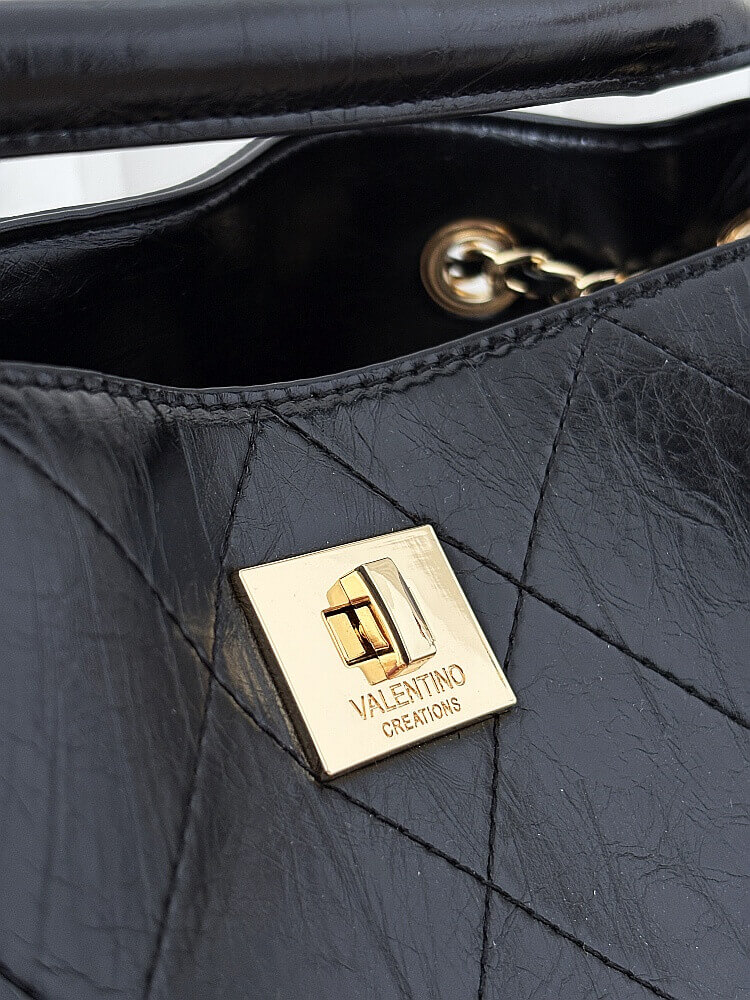 Valentino Creations torebka shopper czarna pikowana z łańcuszkiem