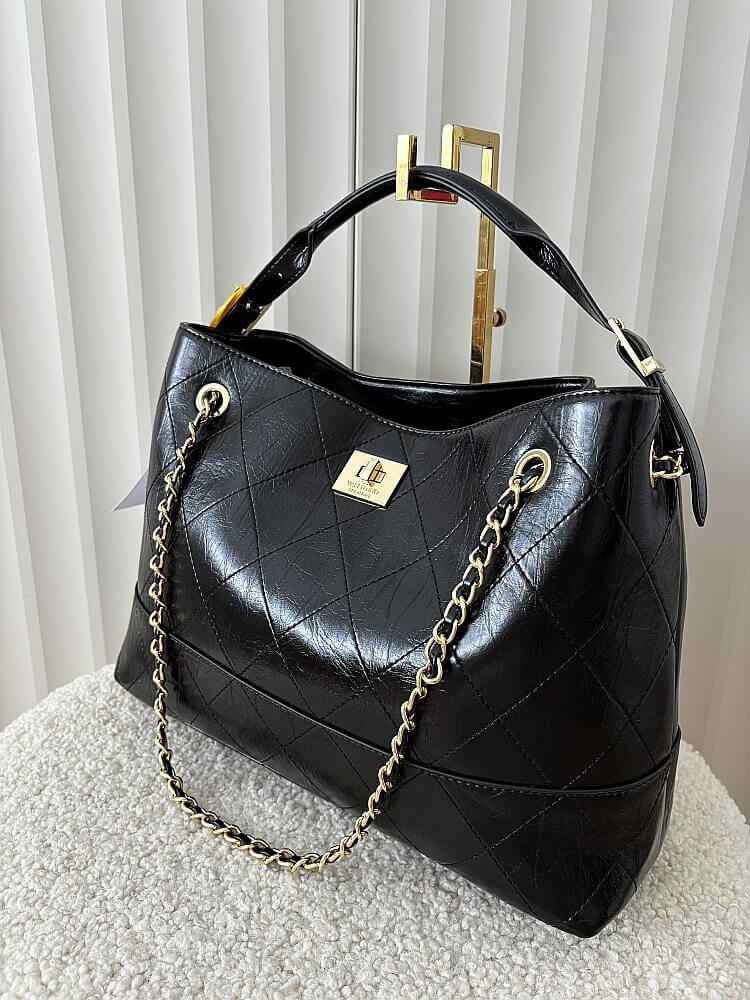 Valentino Creations torebka shopper czarna pikowana z łańcuszkiem