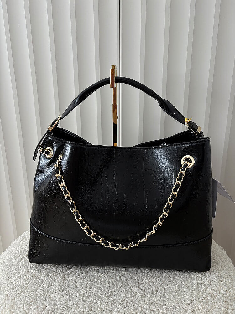 Valentino Creations torebka shopper czarna pikowana z łańcuszkiem