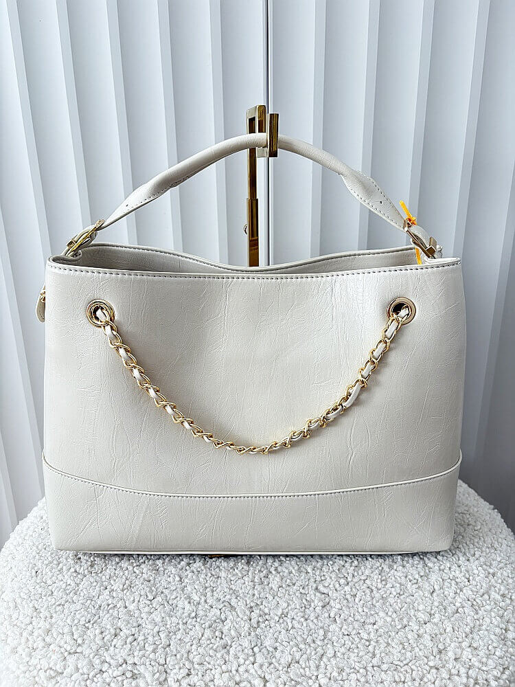 Valentino Creations torebka shopper beżowa pikowana z łańcuszkiem