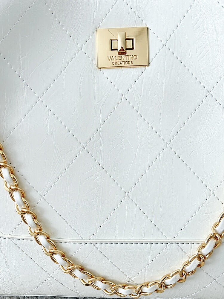 Valentino Creations torebka shopper biała pikowana z łańcuszkiem