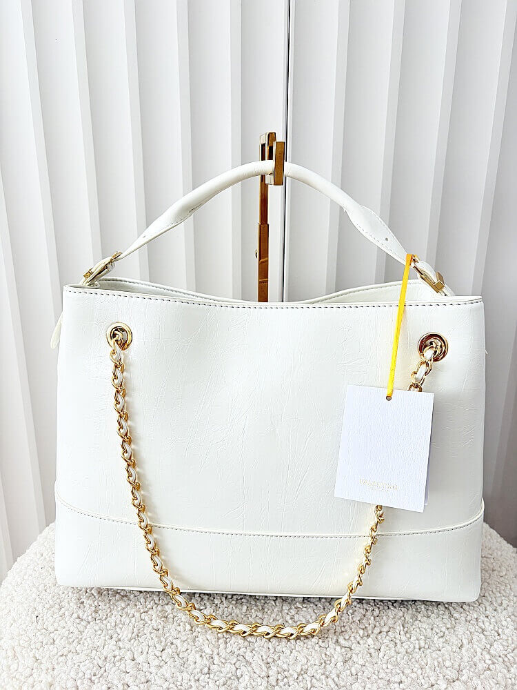 Valentino Creations torebka shopper biała pikowana z łańcuszkiem