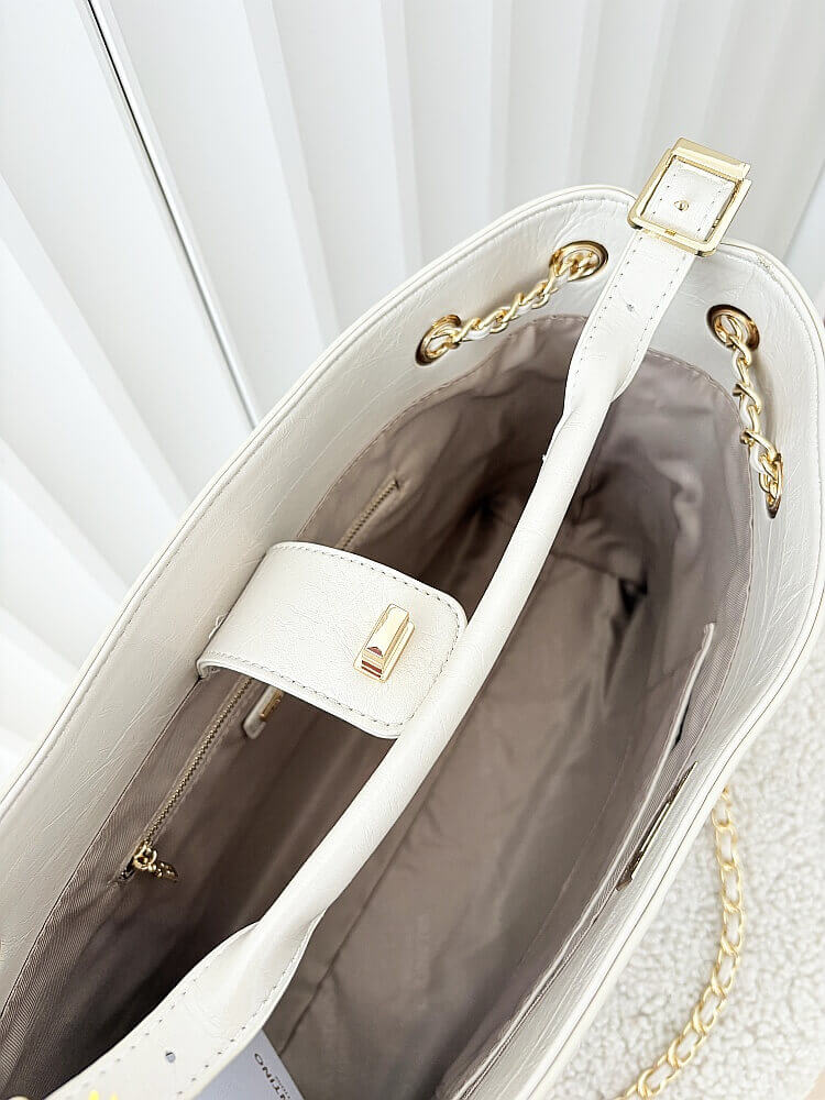 Valentino Creations torebka shopper beżowa pikowana z łańcuszkiem