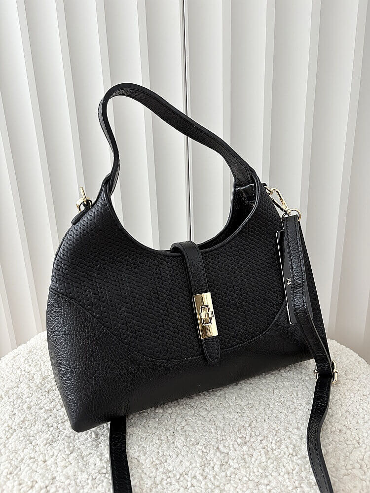 Massimo Contti torebka shopperka skórzana czarna plecionka