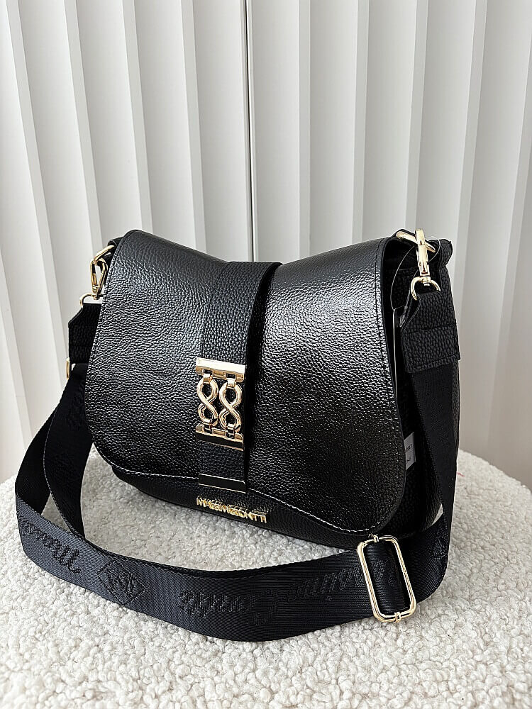 Massimo Contti torebka listonoszka czarna z lakierowaną klapką