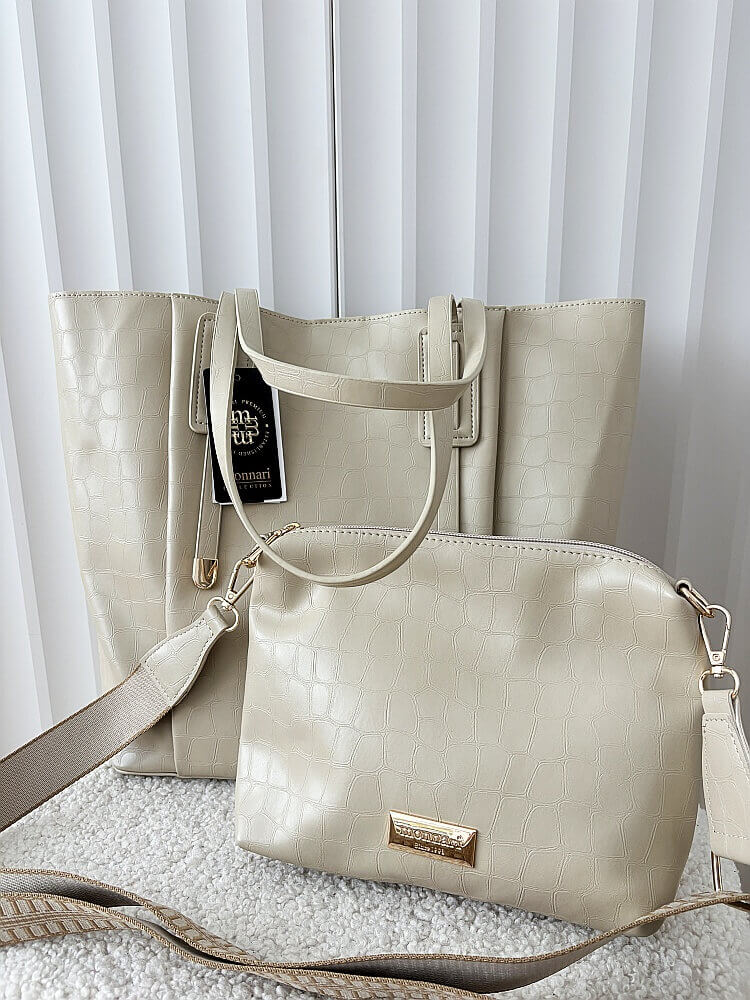 Monnari torebka shopper na ramię i listonoszka 2w1 beżowa design