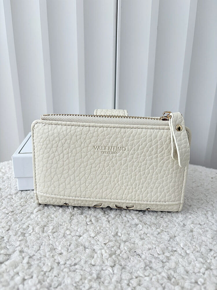 Valentino Creations portfel z klapką ażurowy jasnobeżowy
