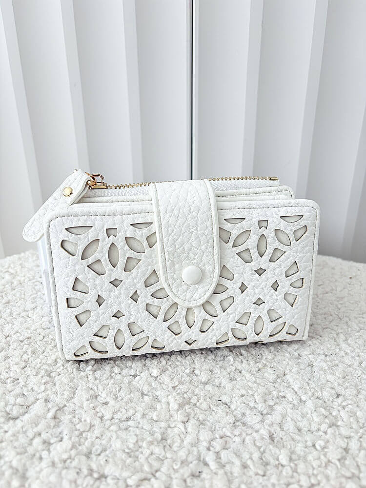 Valentino Creations portfel z klapką ażurowy biały