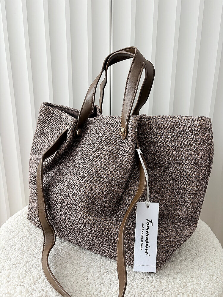 Torebka shopper koszyk na ramię brązowa