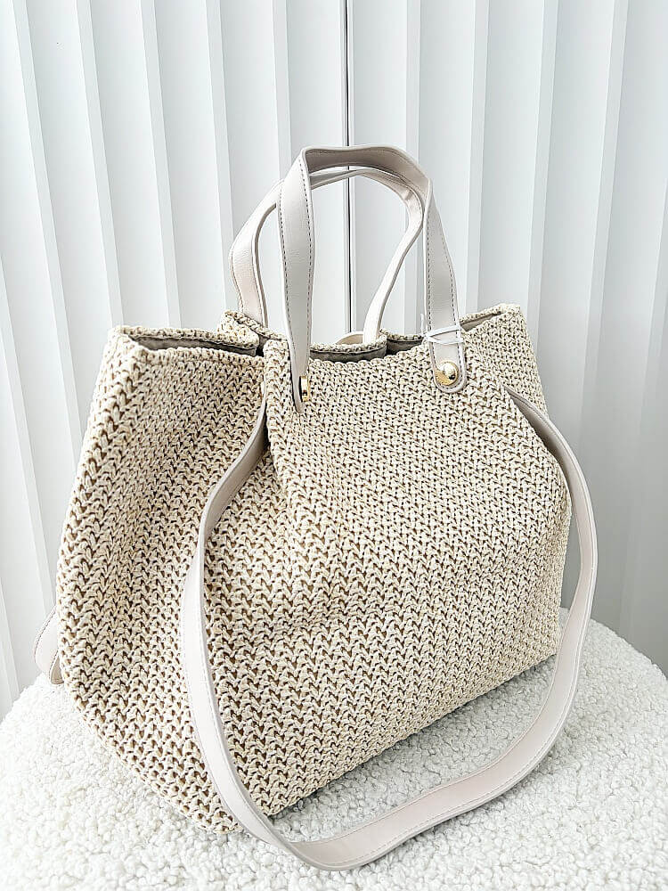 Torebka shopper koszyk na ramię jasnobeżowa