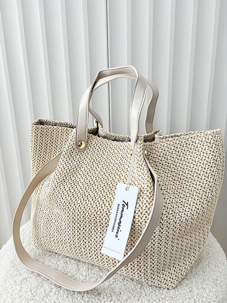 Torebka shopper koszyk na ramię jasnobeżowa