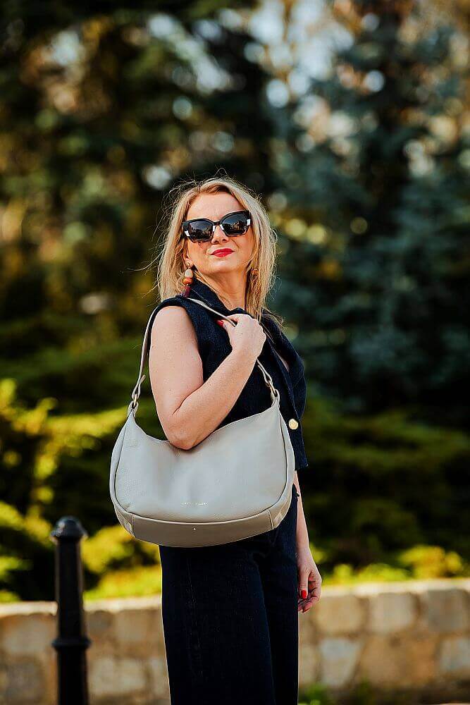 OUTLET Laura Biaggi skórzana torba shopper na ramię beżowa