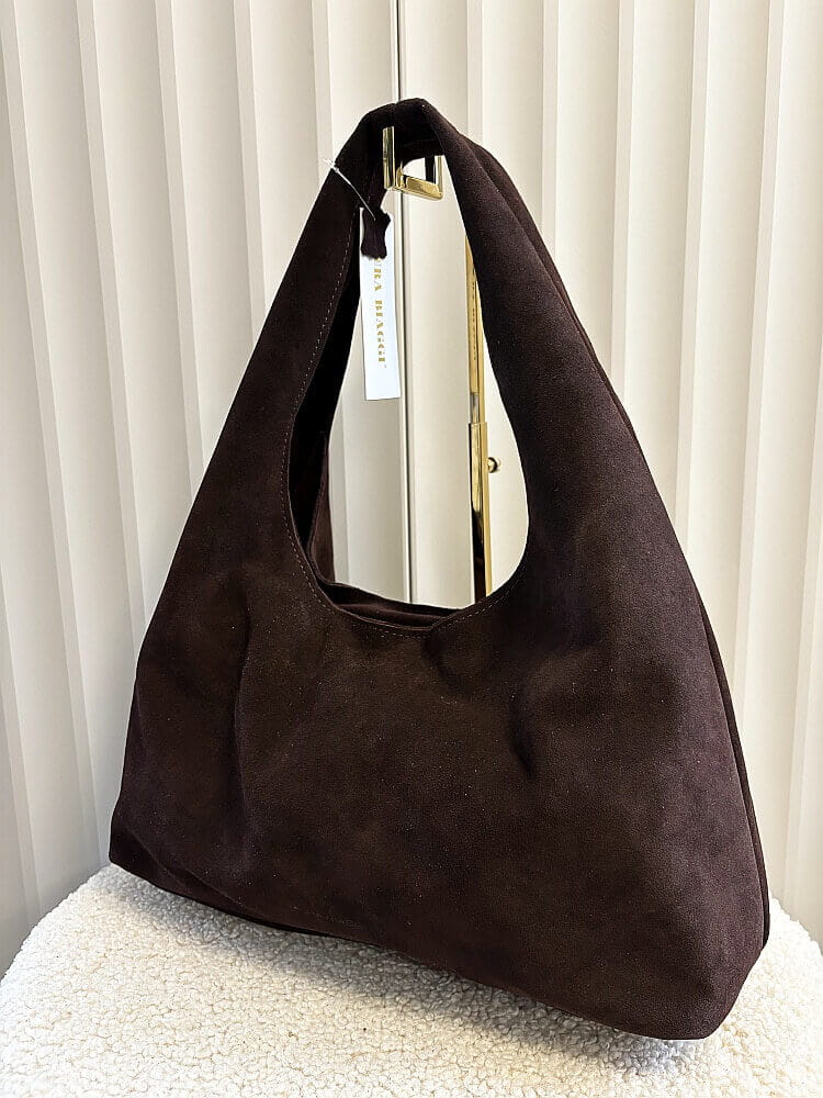 OUTLET Laura Biaggi zamszowa torba shopper na ramię czekoladowa