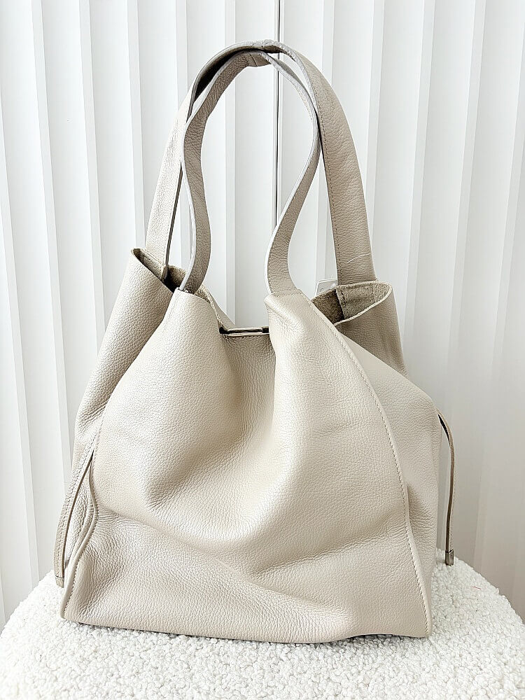 Laura Biaggi torba shopper skórzana beżowa z kieszenią