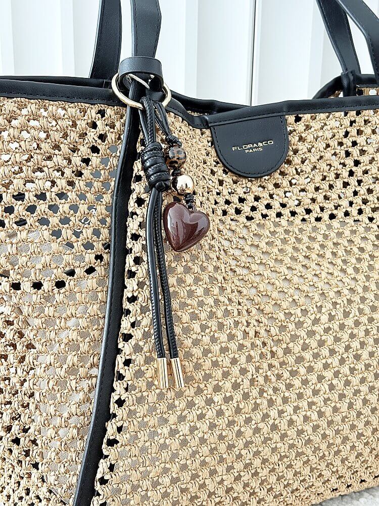 Flora&Co torebka shopper koszyk ciemnobeżowa z czarnym