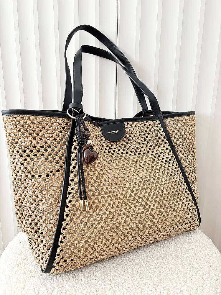 Flora&Co torebka shopper koszyk ciemnobeżowa z czarnym