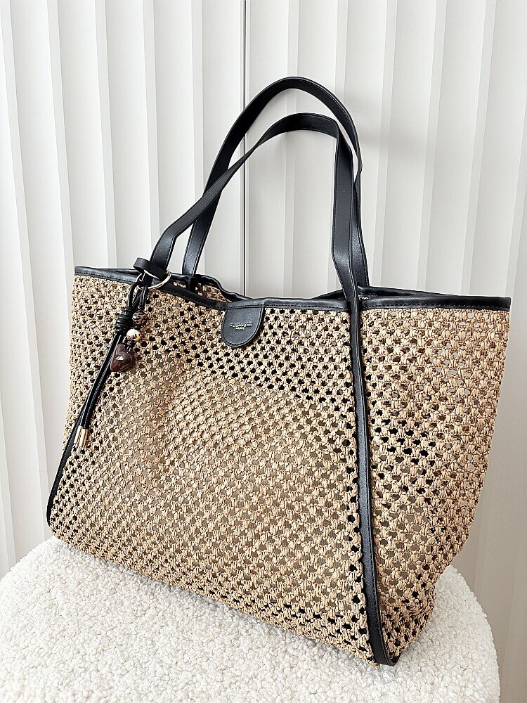Flora&Co torebka shopper koszyk ciemnobeżowa z czarnym