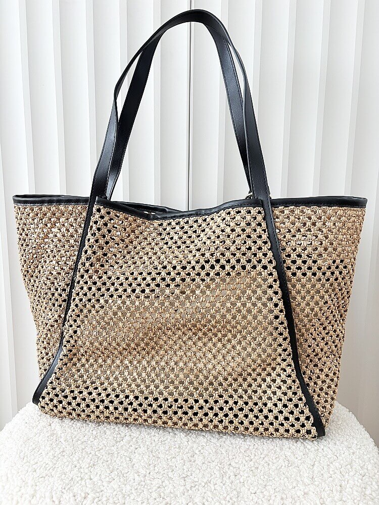 Flora&Co torebka shopper koszyk ciemnobeżowa z czarnym