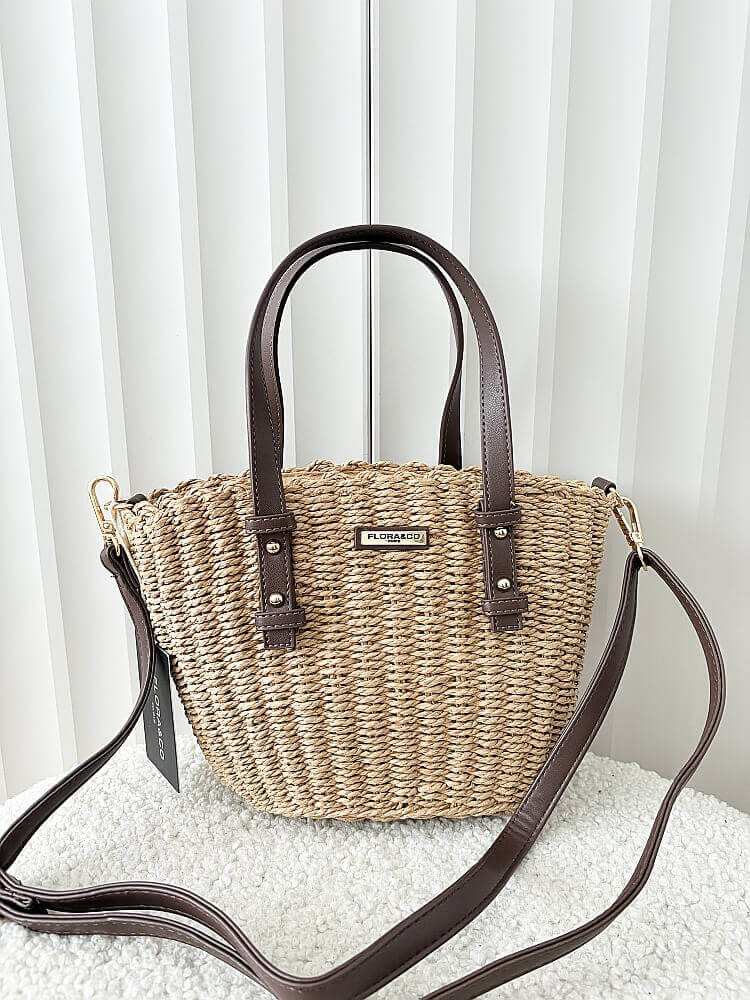 Flora&Co torebka mini shopper koszyk ciemnobeżowa z brązowym