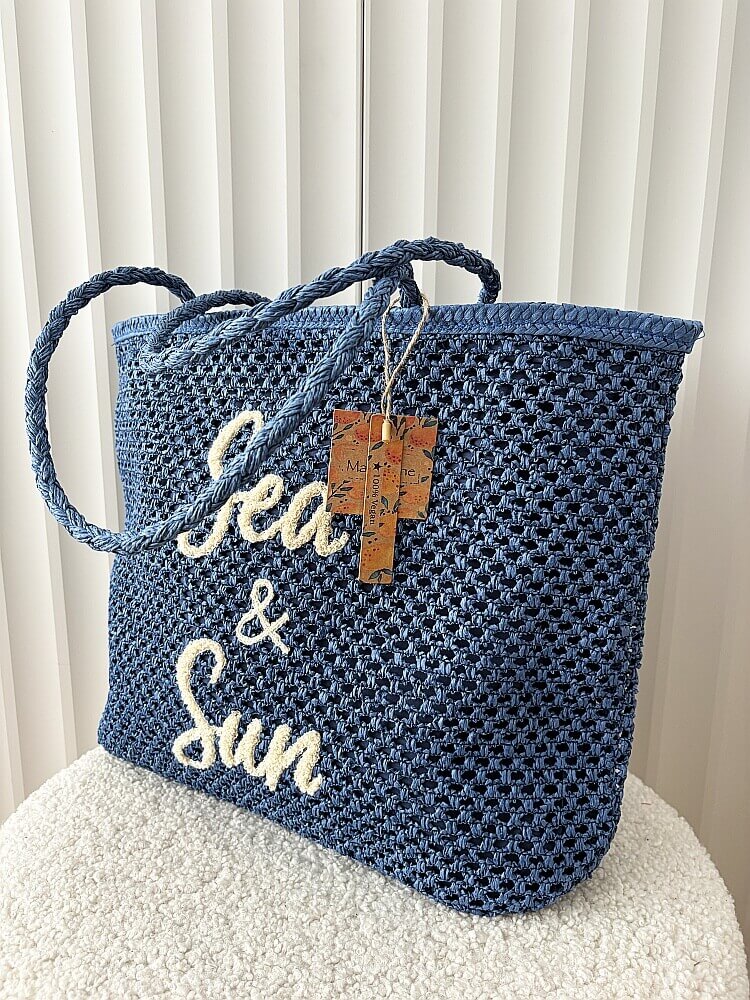 Mandoline torebka shopper koszyk na ramię niebieska z napisem