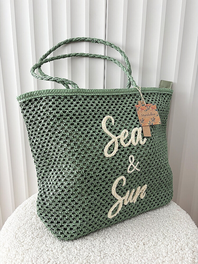 Mandoline torebka shopper koszyk na ramię zielona z napisem
