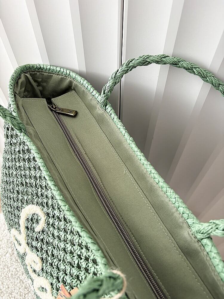 Mandoline torebka shopper koszyk na ramię zielona z napisem
