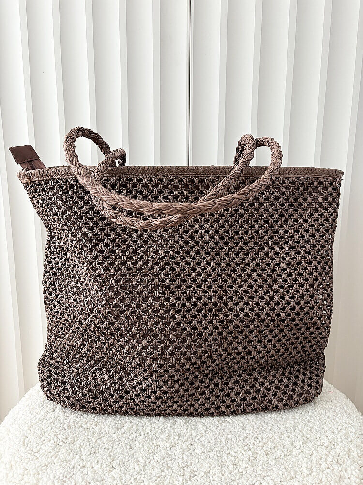 Mandoline torebka shopper koszyk na ramię brązowa z napisem