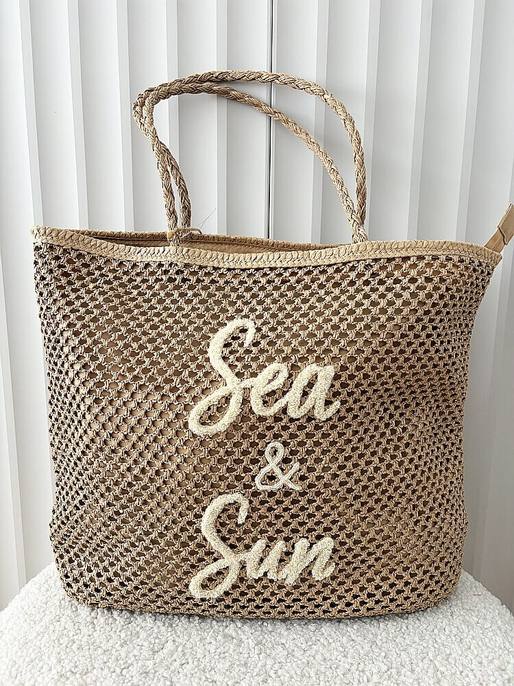 Mandoline torebka shopper koszyk na ramię taupe z napisem