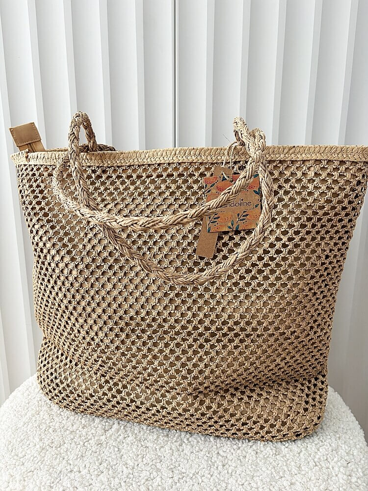 Mandoline torebka shopper koszyk na ramię taupe z napisem