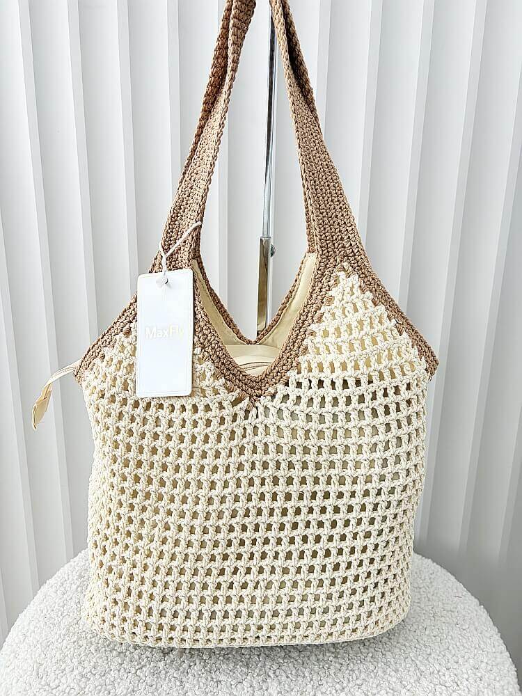 Maxfly torebka shopper na ramię beżowa plecionka