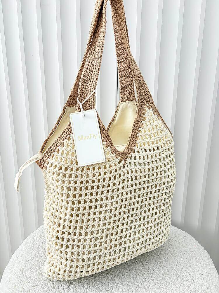 Maxfly torebka shopper na ramię beżowa plecionka