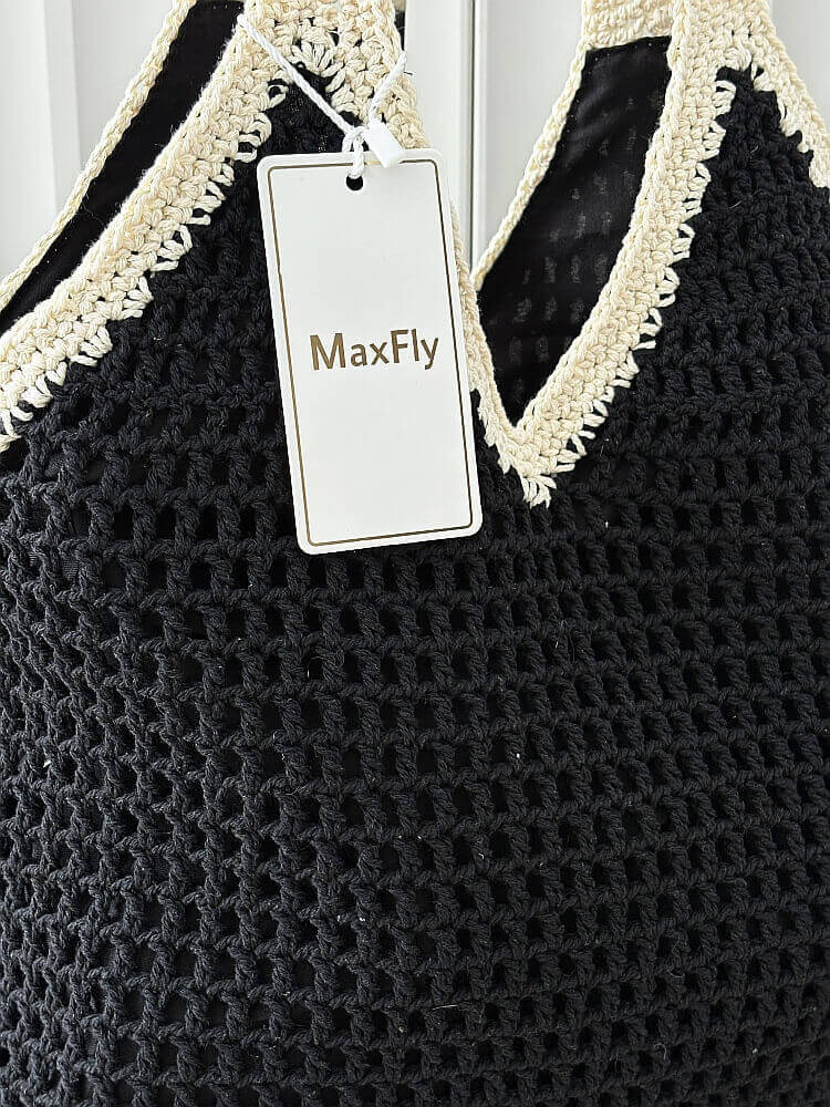 Maxfly torebka shopper na ramię czarna plecionka