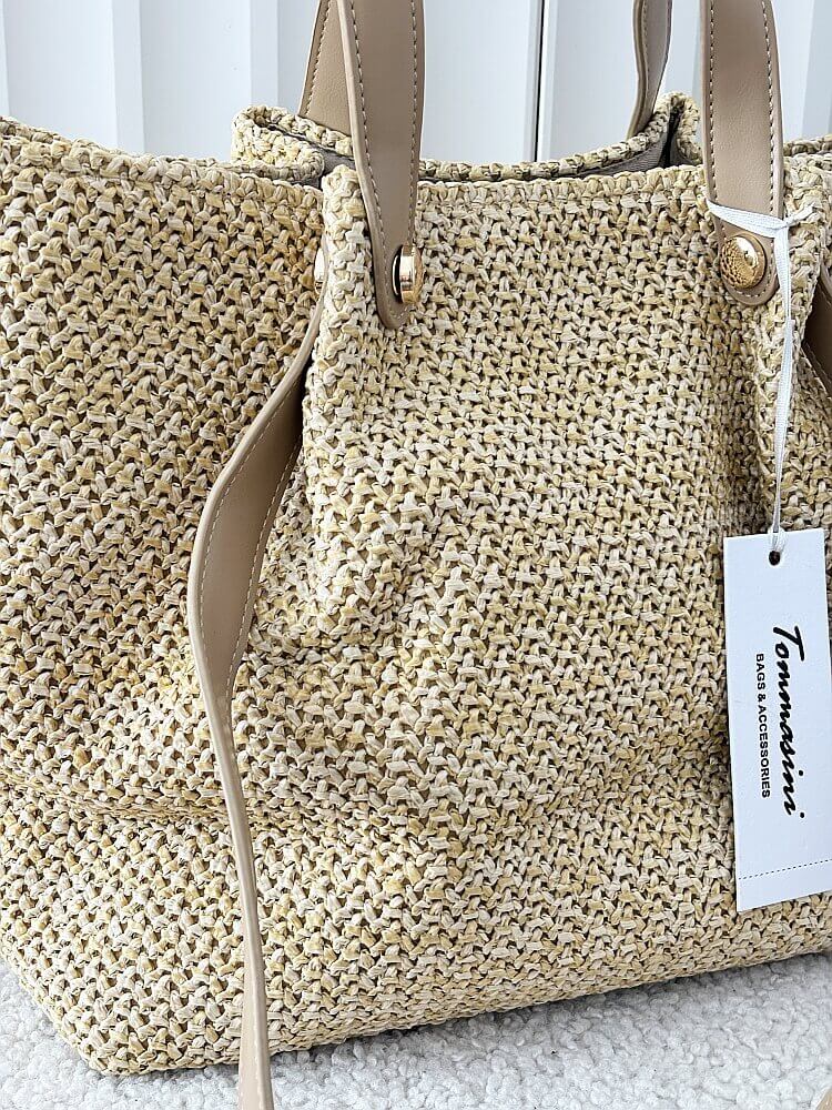 Torebka shopper koszyk na ramię ciemnobeżowa