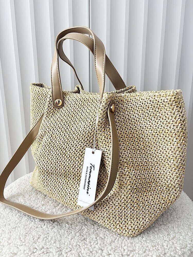Torebka shopper koszyk na ramię ciemnobeżowa