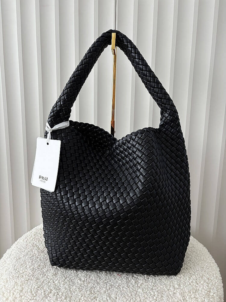 Torebka shopper na ramię czarna plecionka