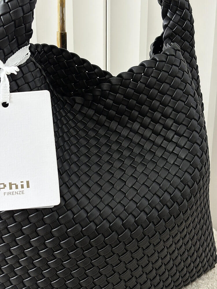 Torebka shopper na ramię czarna plecionka