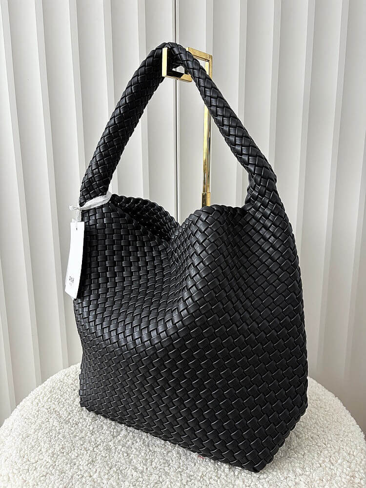 Torebka shopper na ramię czarna plecionka
