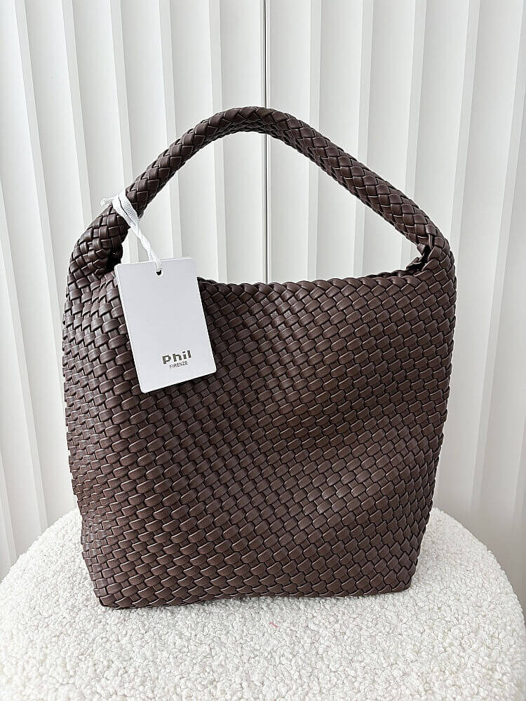 Torebka shopper na ramię brązowa plecionka